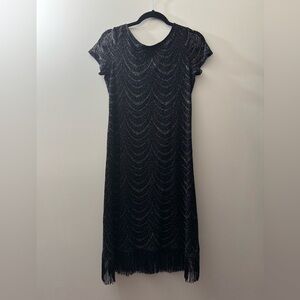 MARINA Black Sheath Midi Dress Short Sleeve